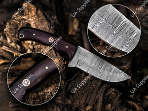 มีดทำมือเหล็กดามัสกัสแบบเต็มด้าม ปลายหยดน้ำ คมเฉียง สำหรับกิจกรรมเอาตัวรอดกลางแจ้ง ตั้งแคมป์ พกพาประจำวัน (EDC) ด้ามไม้พะยูง พร้อมปลอกไม้  รับผลิตแบบ OEM - Product Image 5