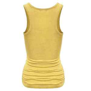 Débardeur froncé jaune pour femme, col rond, sans manches, couleur unie, respirant, coton et élasthanne, coupe régulière, toutes saisons - Product Image 4