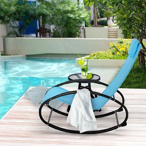 Chaise longue a dondolo moderna azzurra con poggiatesta, in rattan, per esterni, ideale per hotel e bordo piscina, con struttura in alluminio - Product Image 2