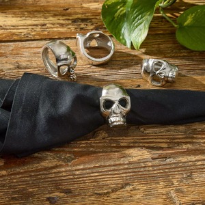Anneau de serviette vintage en métal creux en forme de crâne, argenté, style gothique, décoration de table pour Halloween - Product Image 6