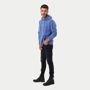 Sweat-shirt à capuche bleu pour homme, coupe classique, couleur unie, avec poche avant, en coton French Terry, décontracté, effet délavé - Product Image 6