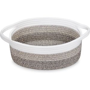 Panier décoratif moderne en corde de coton avec poignées, bac de rangement rond tressé pour l'organisation de la maison, la crèche, la buanderie et les jouets - Product Image 1