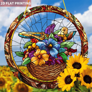 CIFbuy Panier suspendu rond en acrylique attrape-rêves, fleurs et cristaux colorés, décoration d'intérieur, TikTok pour service de retrait Temu - Product Image 6