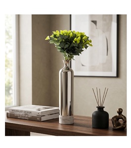 Premium Fancy Bottle Shape Metal and Wood Fancy Vase Hot Selling <b>Silver</b> Color Flower Vase Luxuries Style Vase for Luxuries Home - Product Image 1