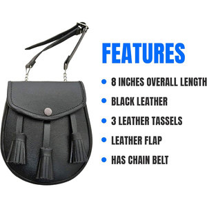Medieval Plain Vegan Sporran Leather <b>Pouch</b> with Tassels Scottish Kilt Sporran with Chain Belt for <b>Men</b> - Product Image 4