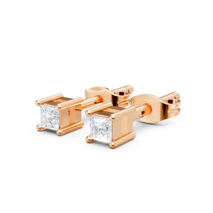 Boucles d'oreilles clous en or rose de qualité supérieure avec diamants ronds taille brillant pour femme, certifiées IGI, élégantes pour mariage et soirée - Product Image 3