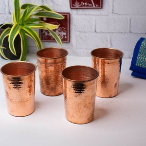 Pure Copper Tumblers Smooth Finish Drinking <b>Glass</b> Set for Daily Hydration Home Office and Gifting Use - Product Image 2