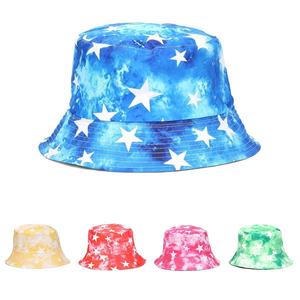 Unisex Bucket <b>Hat</b> Blue Tie-Dye White Stars Pattern Casual Spring Summer Adult <b>Hat</b> - Product Image 6