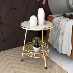 Modern 2 Tier Wooden <b>Round</b> <b>Side</b> <b>Table</b> <b>Black</b> Metal Curved Frame End <b>Table</b> Luxury Coffee <b>Table</b> With Storage Shelf For Living Room - Product Image 2