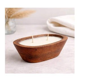 Nouvelle conception de bougies en cire de bois dans un bol en bois, style farmhouse, pour la décoration de table à la maison - Product Image 3