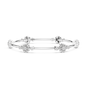 FLORAL BROOCH LAB GROWN DIAMOND STIFF KADA BRACELET <b>SET</b> IN 18KT WHITE GOLD WEDDING ENGAGEMENT GLAM EVENT DAILY USE FOR WOMEN - Product Image 3