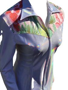 Camisa de competición occidental para mujer Tela de holograma blanco con cactus colorido y diseño suculento" - Product Image 2