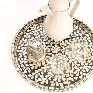 Bandejas para servir con forma redonda de perlas para madre, bandeja de té hecha a mano adecuada para decoración de Ramadán Eid Mubarak, Decoración de mesa Islámica - Product Image 2