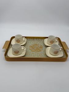 Bandeja rectangular de metal dorado con impresión digital de caligrafía árabe de lujo, ideal para eventos, mesas de buffet y presentaciones en el hogar. - Product Image 6