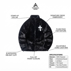 Unisex <b>Gothic</b> Fleece <b>Jacket</b> Black Stand Collar Zipper Front Cross Winter Thick Regular Fit - Product Image 5