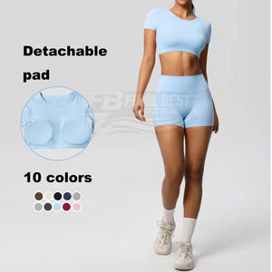 Ensemble de yoga 2 pièces respirant à manches longues de haute qualité, haut et bas taille haute, pour entraînement en extérieur, Pilates et sportswear - Product Image 2