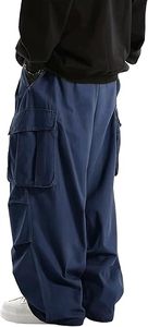 Pantalones Cargo Harem Azules para Hombre, Cintura Elástica, Múltiples Bolsillos, Estilo Urbano, Corte Holgado, Transpirables, de Lona - Product Image 4