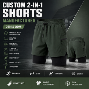 Custom Branded Double <b>Layer</b> Gym Shorts Featuring Compression Inner Tights and Side Pockets Perfect for Running and Outdoor Wear - Product Image 6