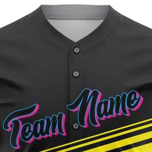 Camiseta de Béisbol para Hombre, Manga Corta, Rayas Negras, Amarillas y Azules, Impresión del Nombre del Equipo, Cierre de Botones, Poliéster que Absorbe la Humedad - Product Image 4