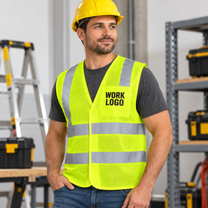 Gilet de sécurité haute visibilité en maille pour hommes, vêtements de travail réfléchissants, jaune polyester avec impression de logo - Product Image 1