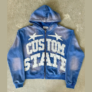 Sudadera con capucha para hombre, personalizada con estampado OEM, apliques bordados, hombros caídos, estilo urbano, con cremallera, de gran gramaje (400 GSM) - Product Image 2