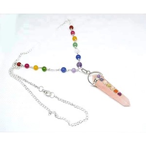 Venta al por mayor 7 Chakra cuentas de piedras preciosas cuarzo rosa doble punto colgante collar piedras naturales cristal artesanía mujer joyería de moda - Product Image 2
