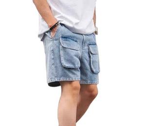 Pantalones Cortos Bermuda de Mezclilla para Hombre, Cintura Media, Color Sólido, Bolsillos Tipo Cargo, Estilo Casual, Cierre de Botón - Product Image 3