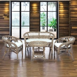 Ensemble de salon MANDALINO KUBU de type rotin fait à la main de vente chaude pour chaise de salon et table basse au milieu d'Indonésie - Product Image 1