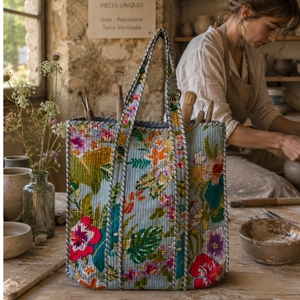 Sac de plage pliable léger et écologique à imprimé floral, fait main, tendance bohème, avec fermeture éclair, grande capacité, pour toutes les saisons - Product Image 6