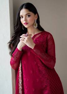Salwar Kameez Traditionnel de Créateur pour Soirée - Ensemble Haut-Plazzo et Dupatta avec Broderies Lourdes - Tenue de Mariage Élégante à Séchage Rapide - Product Image 4