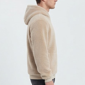 Sudadera con Capucha Extra Grande para Hombre, de Felpa, Color Sólido, Informal, para Invierno, Beige, Tejida, con Bolsillo - Product Image 3