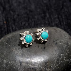 Natural <b>Turquoise</b> <b>Stud</b> <b>Earrings</b> 925 Sterling Silver Lightweight Stylish Bohemian Style Certified Jewelry Girls At Factory Price - Product Image 2