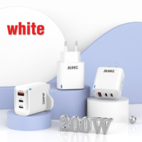 Charger Cepat Grosir 200W PD 3.0 2 Port Tipe-C USB Adaptor Dinding Bersertifikasi CE/FCC/ROHS Bahan ABS Putih/Hitam Custom