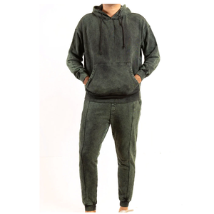 Ensemble de survêtement vintage deux pièces en molleton 100 % coton écologique pour homme, avec logo personnalisé, délavage acide, style streetwear et gym - Product Image 1
