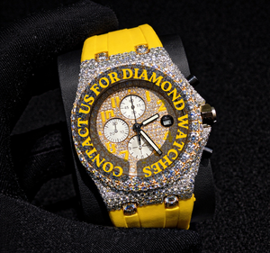 Nouvelle Arrivée Montre Chronographe Demi-Sertie de Moissanite avec Bracelet en Caoutchouc Jaune Cadran Analogique Bijou de Mode Personnalisé pour Homme - Product Image 2