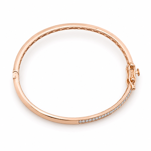 18K Rose Gold Diamond Tennis <b>Bangle</b> <b>Bracelet</b> for Women High Polish Elegant Minimalist Fine Jewelry Wedding Party Gift Wear - Product Image 3