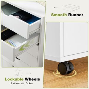 Mobiletto con 5 cassetti su ruote per l'organizzazione di camera da letto, casa o ufficio - Bianco - Product Image 4