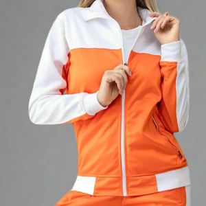 Chándal Deportivo Casual para Mujer, Color Naranja con Bloques de Color, Manga Larga, Cierre Frontal con Cremallera, Bolsillos Laterales, Temporada de Primavera - Product Image 3