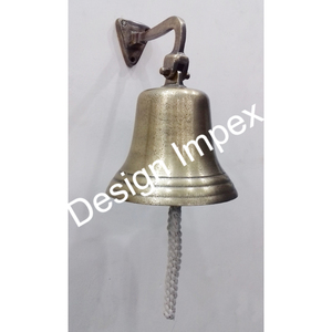 Campana de Barco Tradicional de Latón con Cuerda Blanca para Colgar, Decoración de Pared Hecha a Mano, Campanas de Puerta de Estilo Náutico, Campana Antigua de Color Dorado - Product Image 3