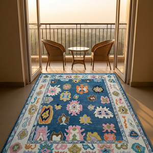 Alfombra Moderna Abstracta de Lana Anudada a Mano con Diseño Floral, Pelo Plano, Clásica para Sala de Estar - Product Image 2