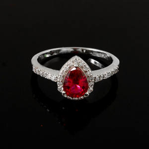 Anillo de rubí en forma de pera de plata de ley 925, anillo de compromiso con piedras preciosas rojas, joyería de promesa de boda para mujer - Product Image 2
