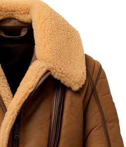 <b>Men's</b> Genuine <b>Leather</b> Bomber <b>Jacket</b> With Faux Fur Lining Windproof Winter Aviator Coat Moto Biker Style Regular Fit - Product Image 4