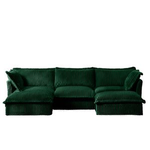 Divano componibile a U a 3 posti con rivestimento sfoderabile, design con bordi francesi e molteplici cuscini grandi per soggiorno - Product Image 4