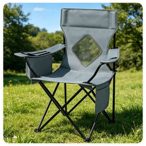 Sedia da Campeggio Pieghevole con Telaio in Metallo Resistente, Portabicchieri, Sedia Portatile da Esterno con Borsa Termica e Tasca Laterale per Parchi - Product Image 1