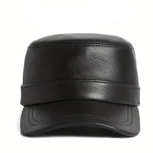 New Arrival OEM ODM Premium Quality Genuine Leather <b>Cap</b> For <b>Men</b> Vintage <b>Flat</b> Top Cadet Hat Autumn Winter Warm Real Leather <b>Caps</b> - Product Image 1