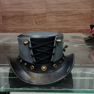 Premium quality custom made Handmade Leather Steampunk Top Hat Purple & Lilac Lace Corset Design - Product Image 4