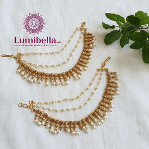 Vintage Trendy Matte Gold Flower Drop Ear Chains - Product Image 1