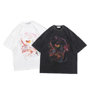 Camisetas de estilo vintage con hombros caídos y lavado ácido para hombre, camisetas estampadas de cuello redondo para streetwear. - Product Image 4