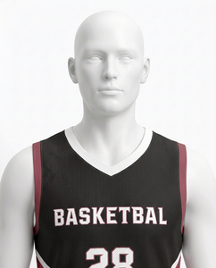 Ensemble de maillots de basket-ball personnalisés, noir et rouge, col en V, sans manches, séchage rapide, uniforme athlétique pour hommes avec numéro 28 et impression d'équipe - Product Image 3