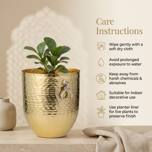 Pot de fleurs en métal martelé finition or avec poignée décorative, pot de fleurs en métal de luxe pour plantes d'intérieur, maison, bureau et séjour - Product Image 1